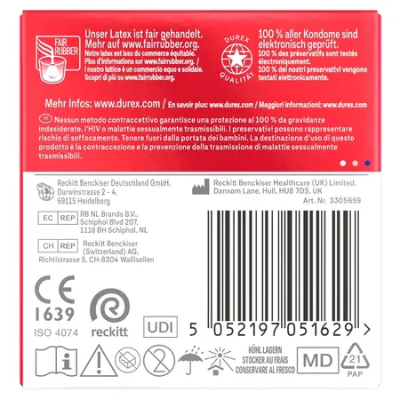 Durex Gefuhlsecht Ultra Thin Latex Condoms 3 pcs, 56 mm, Lubricated