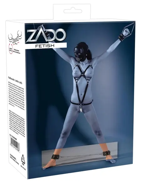 ZADO Black Adjustable Leather Ankle Cuffs with Removable Chain 50cm