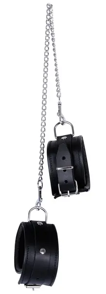 ZADO Black Adjustable Leather Ankle Cuffs with Removable Chain 50cm