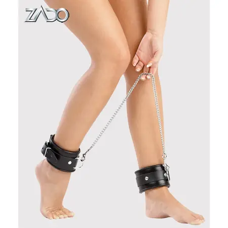 ZADO Black Adjustable Leather Ankle Cuffs with Removable Chain 50cm
