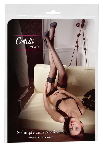 Cottelli Collection Stockings Black Wide Lace Top, Size Universal