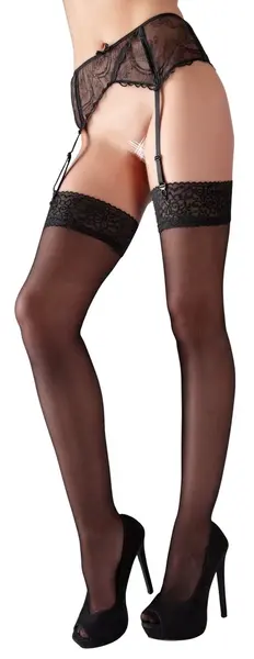 Cottelli Collection Stockings Black Wide Lace Top, Size Universal