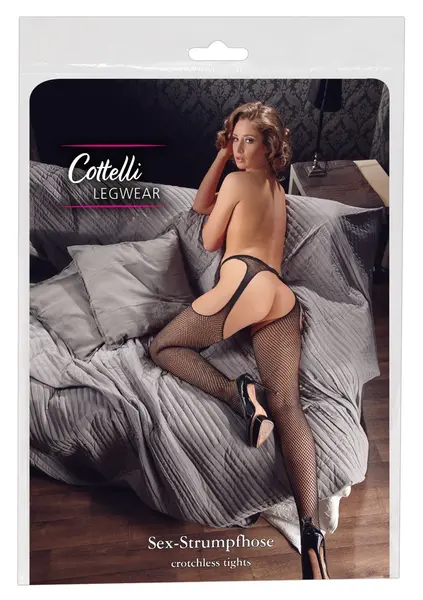 Cottelli Collection Black Suspender-Style Tights S/M Polyamide Net