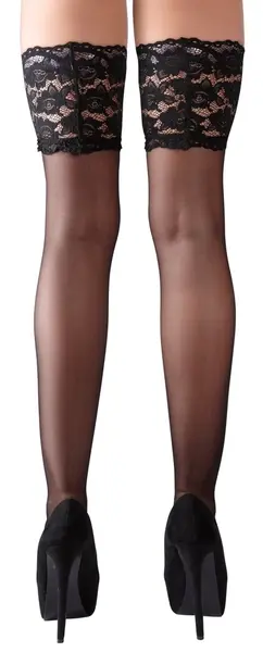 Cottelli Collection Wide Lace Hold-Up Stockings Black 3 - Elegant Microfiber