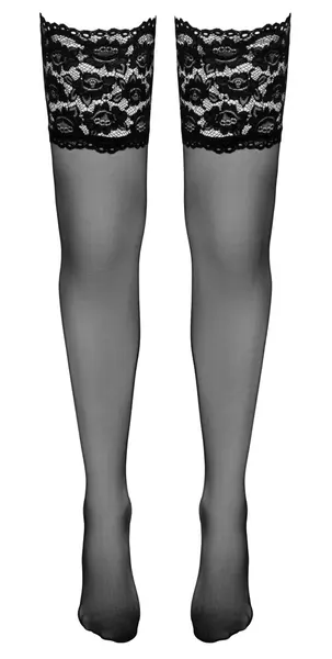 Cottelli Collection Wide Lace Hold-Up Stockings Black 3 - Elegant Microfiber
