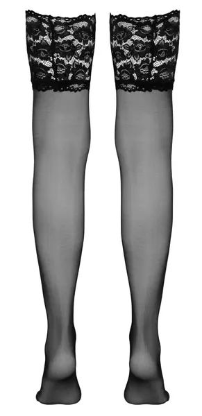 Cottelli Collection Wide Lace Hold-Up Stockings Black 3 - Elegant Microfiber