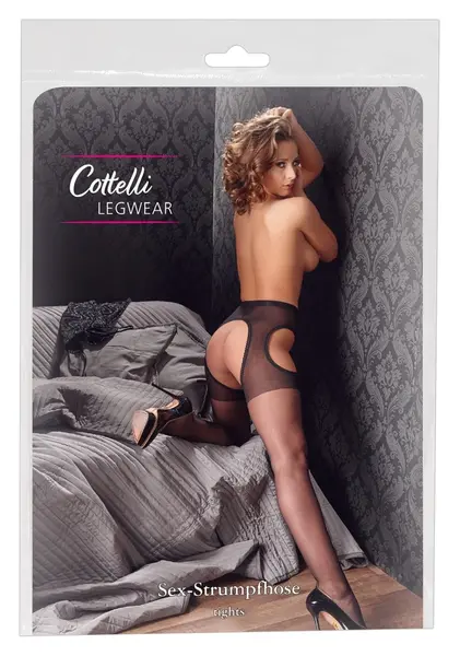 Cottelli Collection Black Suspender-Style Tights S/M Lace Detail