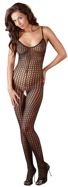 Cottelli Collection Black Fence Net Catsuit XL/XXL with Open Crotch