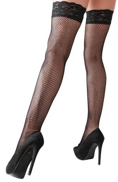 Cottelli Collection Lace Top Hold-Up Stockings Black M Non-Slip Finish