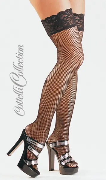 Cottelli Collection Lace Top Hold-Up Stockings Black M Non-Slip Finish