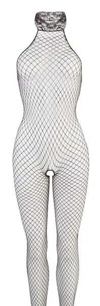 Cottelli Collection Net Catsuit Black S/M with Lace Collar Open Design