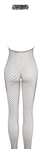 Cottelli Collection Net Catsuit Black S/M with Lace Collar Open Design