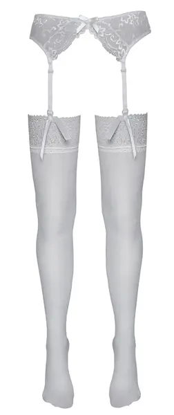 Cottelli Collection White Stockings Floral Lace 7 cm Top, Oeko-Tex