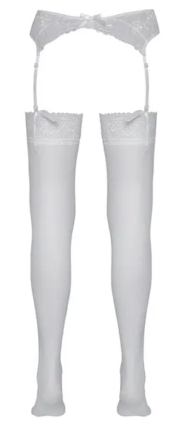 Cottelli Collection White Stockings Floral Lace 7 cm Top, Oeko-Tex