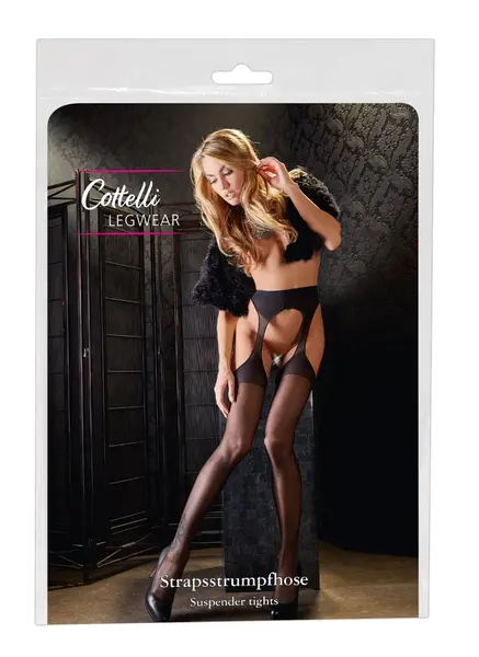 Cottelli Collection Tights Black L/XL - Velvety Suspender Effect