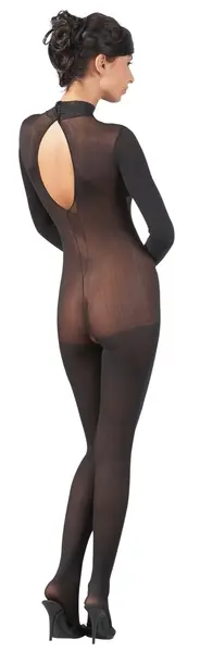 Cottelli Collection Power Net Catsuit with Lace Collar M/L Black