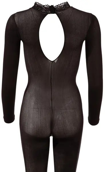 Cottelli Collection Power Net Catsuit with Lace Collar M/L Black