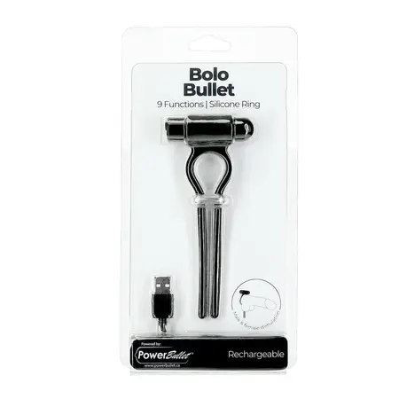 PowerBullet Bolo Adjustable Silicone Intimate Ring Black USB 9 Modes