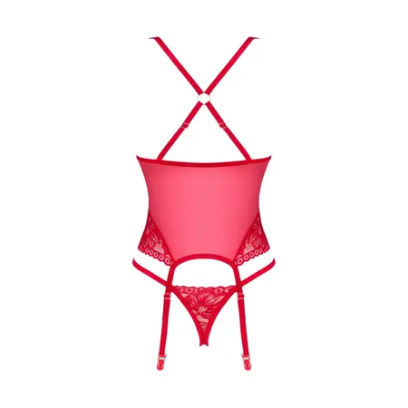Obsessive Lacelove Corset Set Red M/L - Adjustable Elegant Lingerie