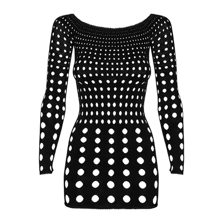 Obsessive Rocker Mesh Dress Black S/M/L - Off-Shoulder, Long Sleeve