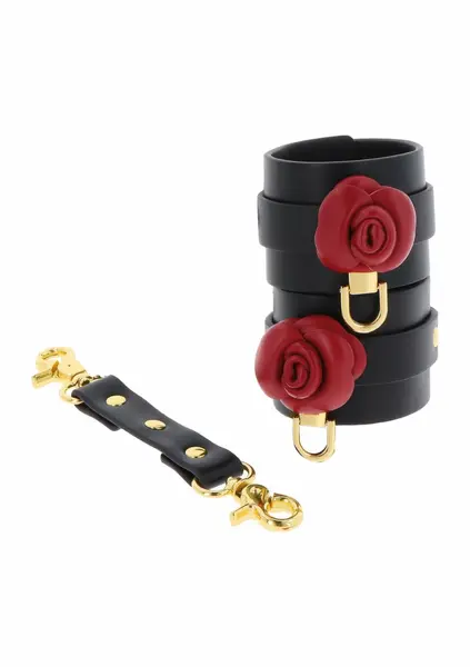 TABOOM Wild Roses Ankle Cuffs Set Premium Faux Leather Red Rose