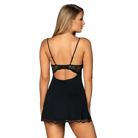 Obsessive Luvae Babydoll & Thong Black S/M Adjustable Straps