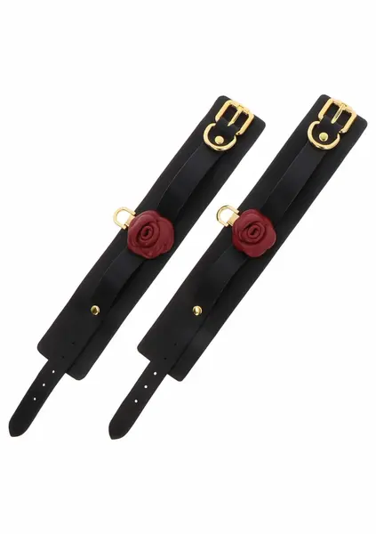 TABOOM Wild Roses Wrist Cuffs Faux Leather with Real Leather Rose