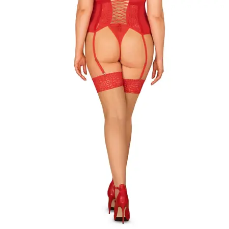 Obsessive Blossmina Stockings 6XL/7XL Red Lace Nude Sheer Plus Size