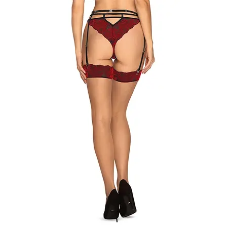Obsessive Sugestina Decorative Lace Stockings S/M Nude-Burgundy