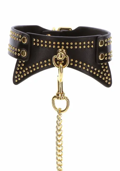 TABOOM Studded Collar and Leash Black/Gold Adjustable Vegan Leather
