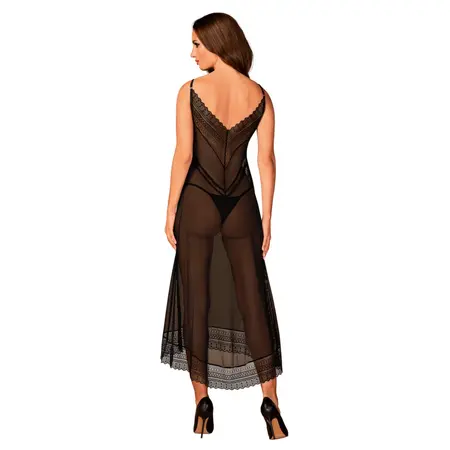 Obsessive Estiqua Black Chemise XS/S - Asymmetrical Lace Nightdress