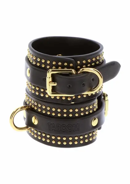 TABOOM Studded Wrist Cuffs Set Black & Gold Adjustable Design
