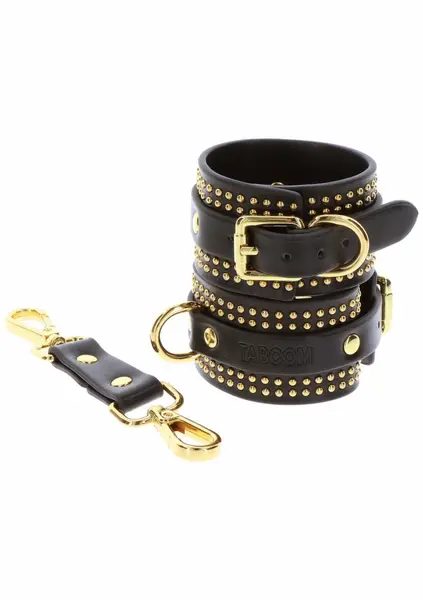 TABOOM Studded Wrist Cuffs Set Black & Gold Adjustable Design