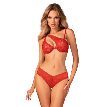 Obsessive Atenica Red Lace 2-Piece Lingerie Set M/L Adjustable Bra