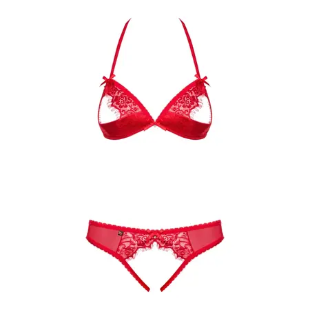 Obsessive 870-SEC-3 Red Lingerie Set L/XL, Lace & Jewel Accents