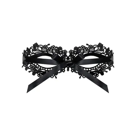 Obsessive A710 Elegant Black Guipure Mask One Size with Satin Ribbon