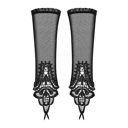 Obsessive Luiza Lace Mesh Mittens One Size - Elegant Black Accessories