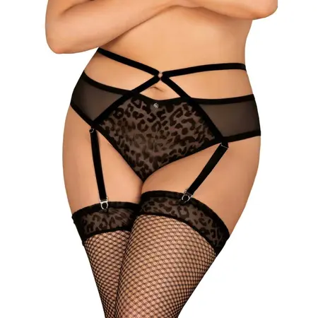 Obsessive Jagueria Garter Belt Plus Size 4XL/5XL Animal Print Mesh