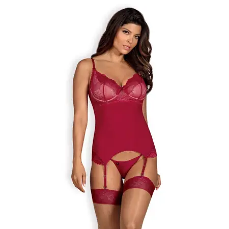 Obsessive Rosalyne Red Corset & Thong Set S/M Adjustable Lace Design
