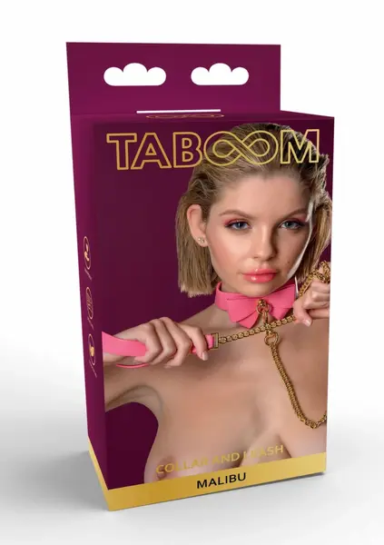 Taboom Malibu Collar and Leash Pink Vegan Leather Gold Details
