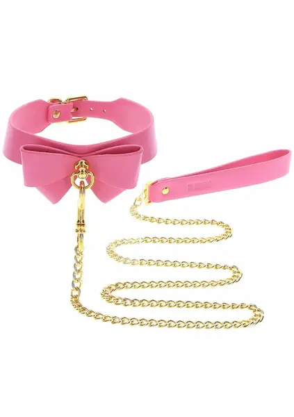 Taboom Malibu Collar and Leash Pink Vegan Leather Gold Details