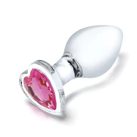 Glas Heart Jewel Glass Plug Set 3 pcs - Graduated Sizes, Red Base Accent