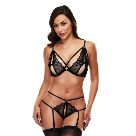 Baci Strappy Garter Lingerie Set Black Size M/L