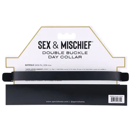 Sportsheets S&M Double Buckle Day Collar Black Adjustable Gold Detail