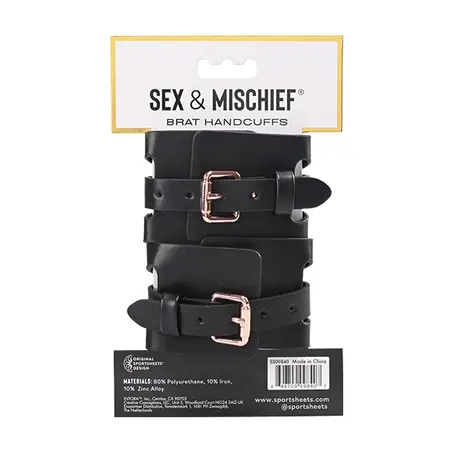 Sportsheets Sex & Mischief Brat Handcuffs with Rose Gold Chain, Black