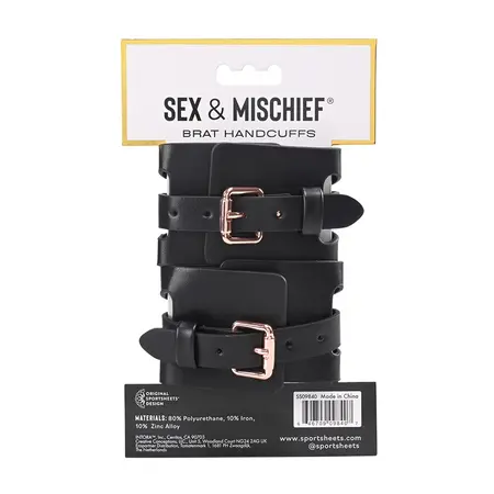Sportsheets Sex & Mischief Brat Handcuffs with Rose Gold Chain, Black