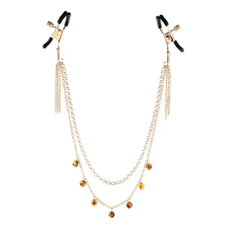 Sportsheets Amber Adjustable Gold-Plated Nipple Clamps with Beaded Chain