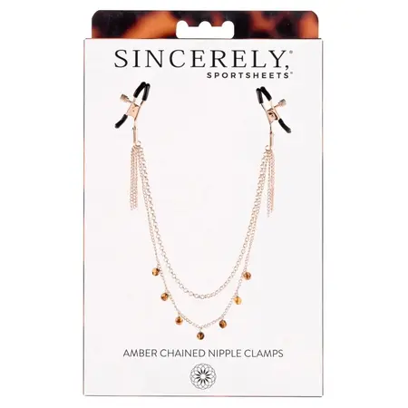 Sportsheets Amber Adjustable Gold-Plated Nipple Clamps with Beaded Chain