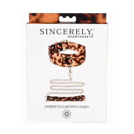 Sportsheets Amber Adjustable Collar and Leash - Tortoiseshell Design