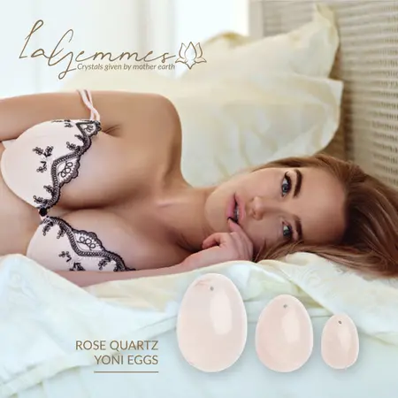 La Gemmes Yoni Egg Set Rose Quartz - 3 Sizes, Natural Gemstone, Pink